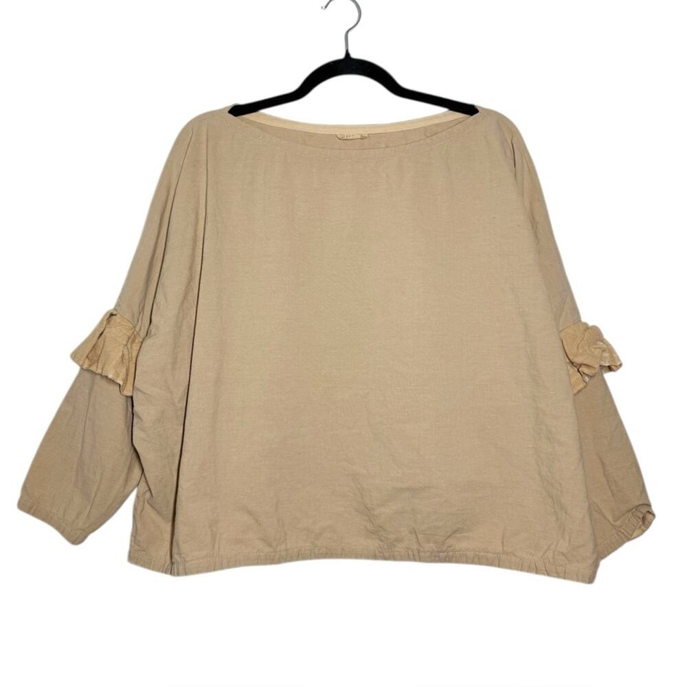 Museo Studio Beige Tan Unique Ruffle Sleeve Relaxed Handmade Top